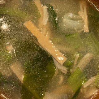 小松菜とわかめとねぎとメンマのスープ